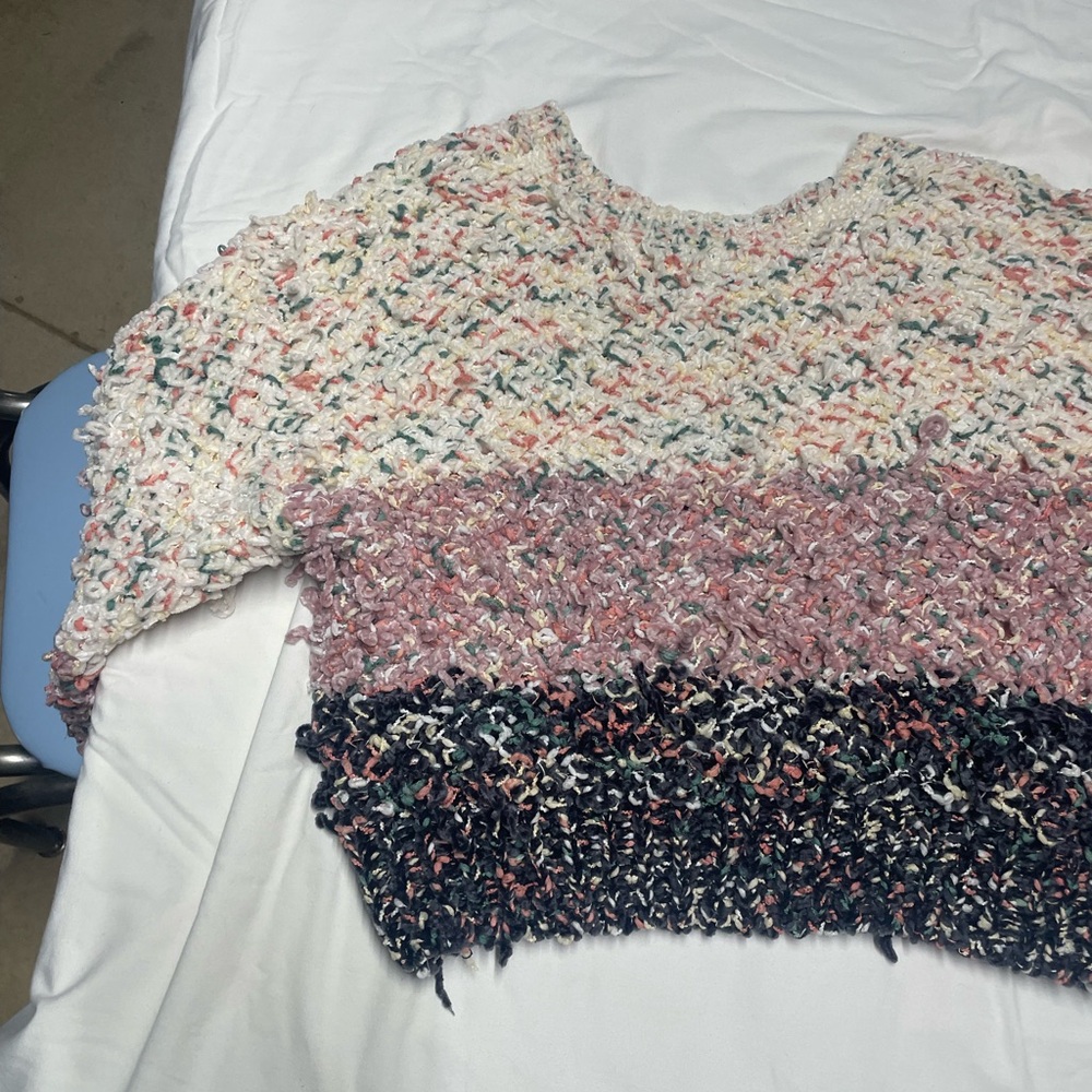 Cream and Pink Chunky Knit Crew Neck Sweaters